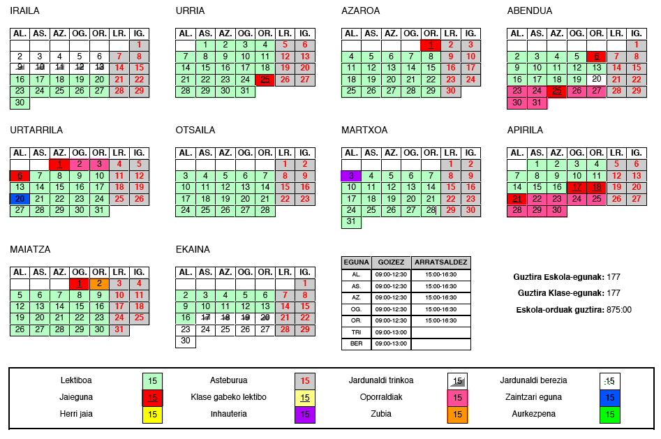 calendario escolar 2013-2014 aiete ikastetxea