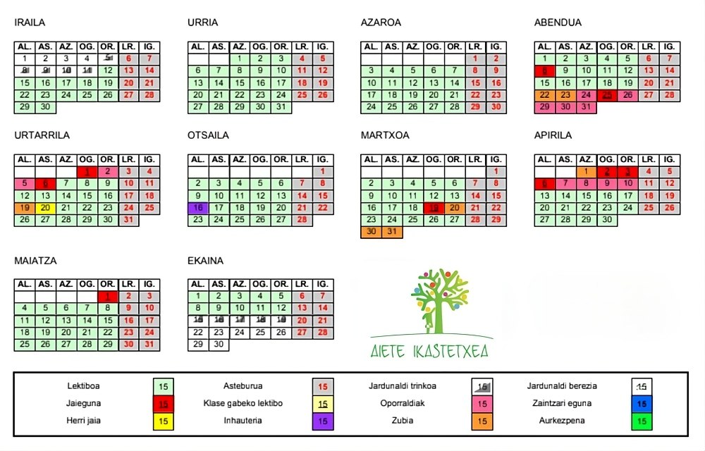 Calendario 2025/26 egutegia Aiete Ikastetxea